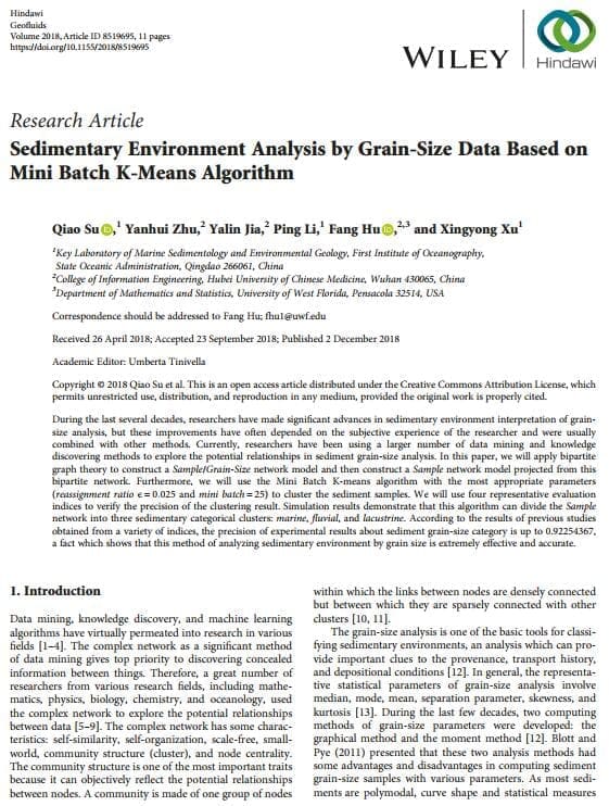 Sedimentary Environment Analysis by Grain-Size Data Based on Mini Batch K-Means Algorithm